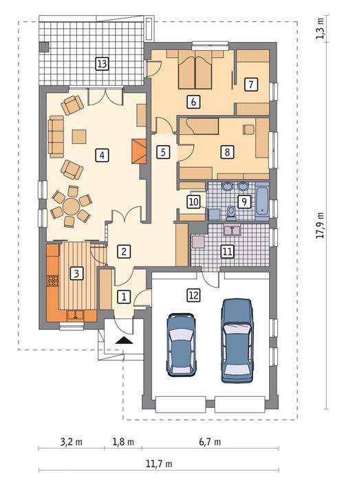 Rzut parteru POW. 141,9 m²