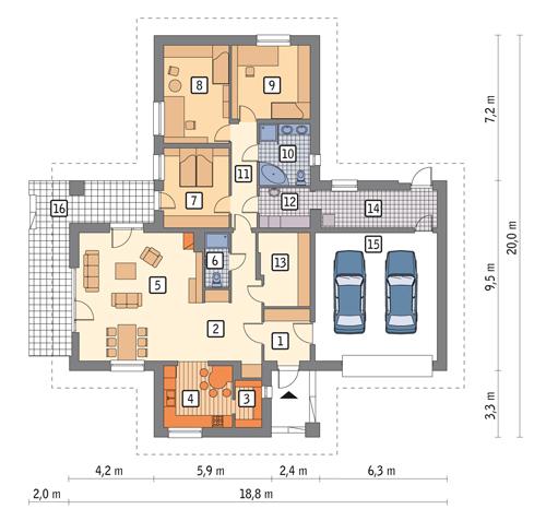 Rzut parteru POW. 194,0 m²
