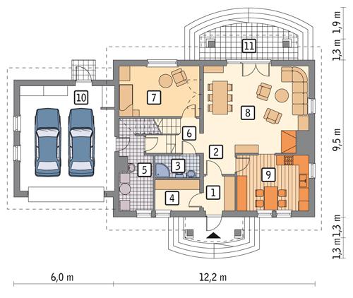 Rzut parteru POW. 128,1 m²