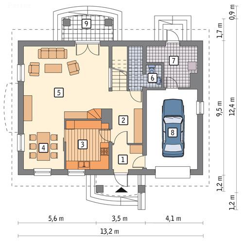 Rzut parteru POW. 98,8 m²