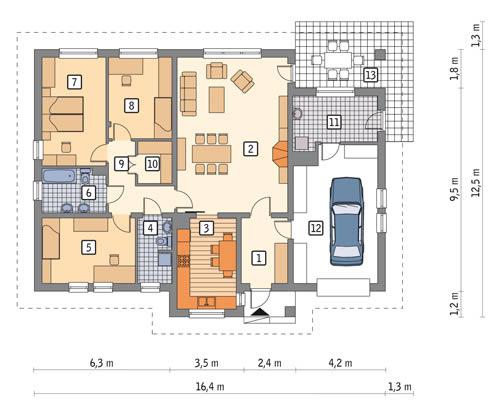 Rzut parteru POW. 146,1 m²