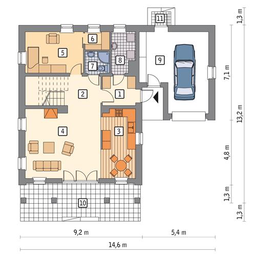 Rzut parteru POW. 107,5 m²