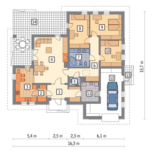 Rzut parteru POW. 150,5 m²