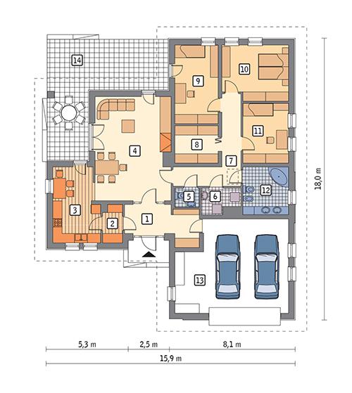 Rzut parteru POW. 167,2 m²