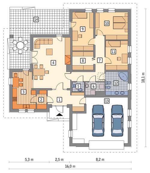 Rzut parteru POW. 167,1 m²