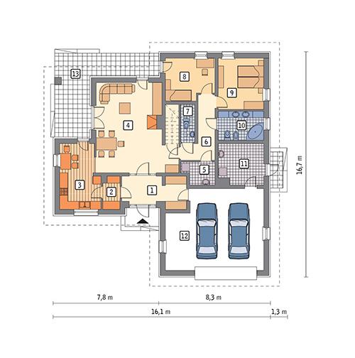 Rzut parteru POW. 153,6 m²