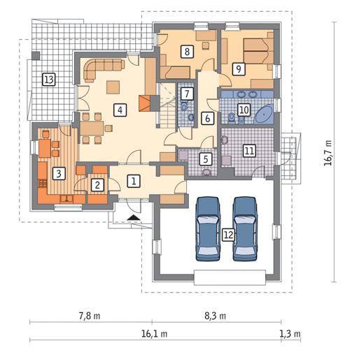Rzut parteru POW. 153,7 m²