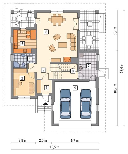 Rzut parteru POW. 126,4 m²