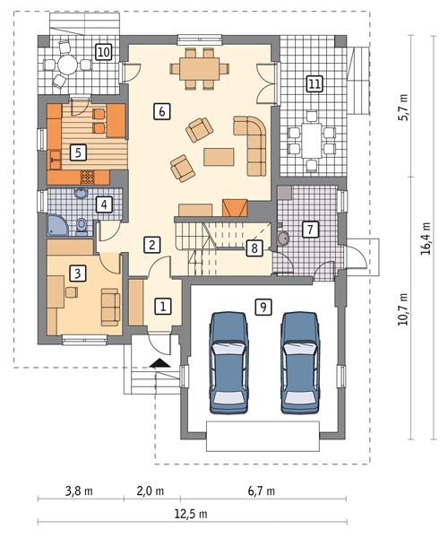 Rzut parteru POW. 126,4 m²
