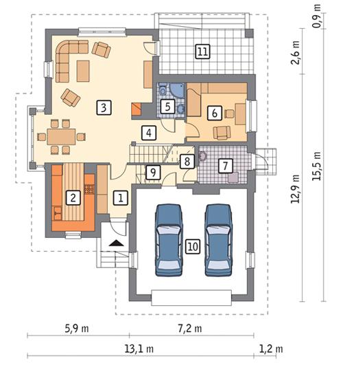 Rzut parteru POW. 122,8 m²