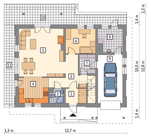 Rzut parteru POW. 101,8 m²