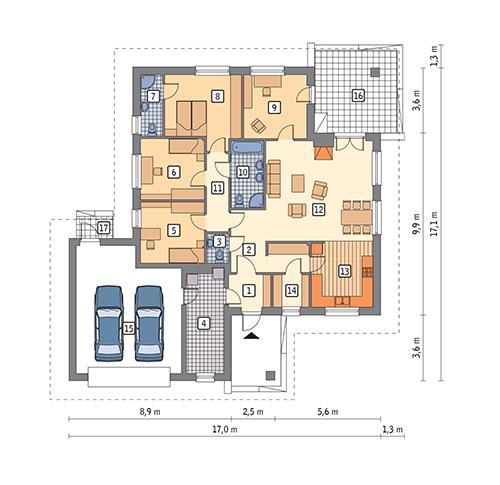 Rzut parteru POW. 174,1 m²