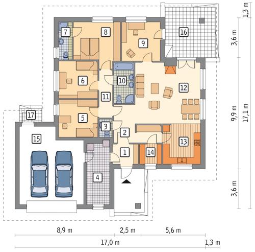 Rzut parteru POW. 174,1 m²