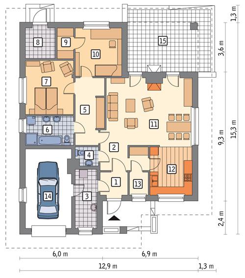 Rzut parteru POW. 126,8 m²