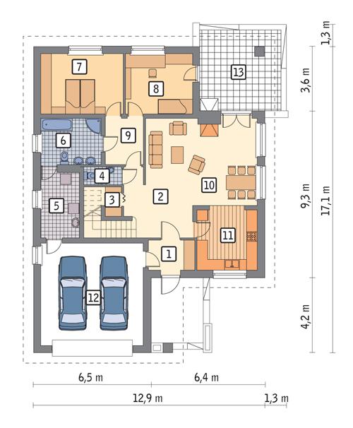 Rzut parteru POW. 141,6 m²