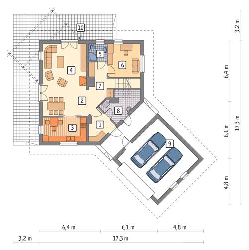 Rzut parteru POW. 121,7 m²