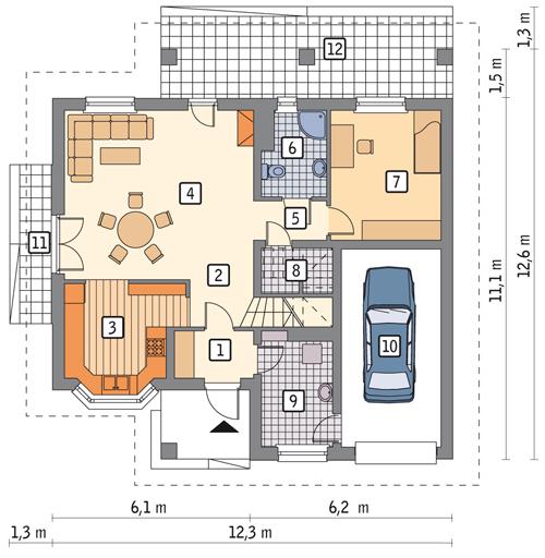 Rzut parteru POW. 94,3 m²