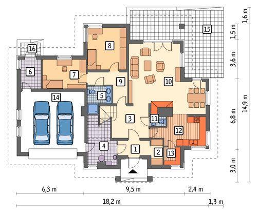 Rzut parteru POW. 154,3 m²