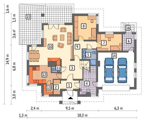 Rzut parteru lustro POW. 154,3 m²