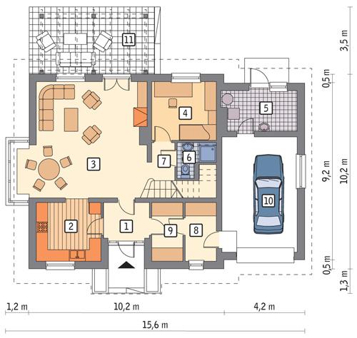 Rzut parteru POW. 109,4 m²
