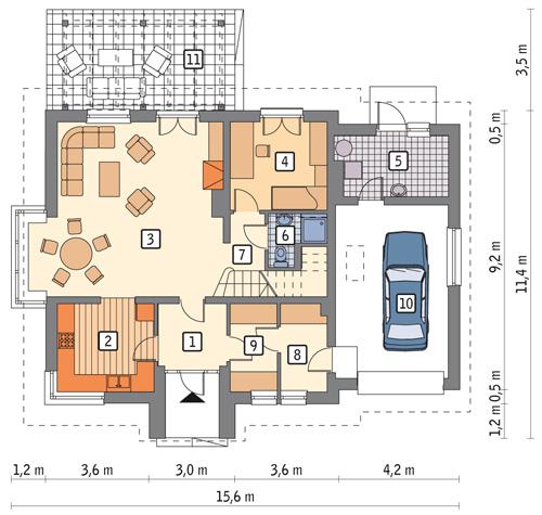 Rzut parteru POW. 109,2 m²