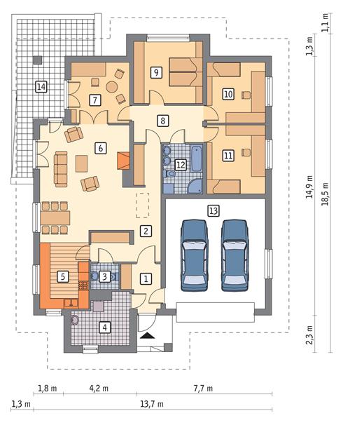 Rzut parteru POW. 173,1 m²