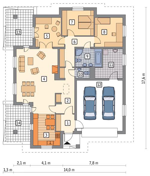 Rzut parteru POW. 165,5 m²