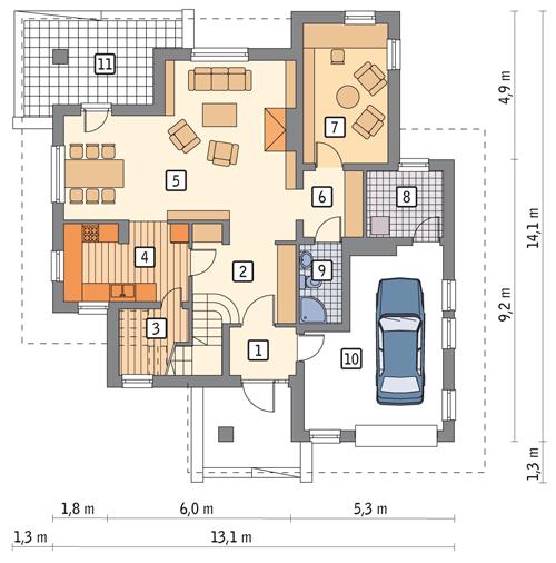 Rzut parteru POW. 109,5 m²