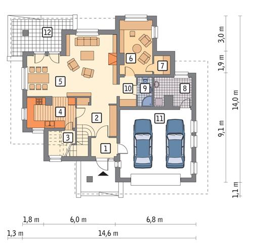 Rzut parteru POW. 124,1 m²
