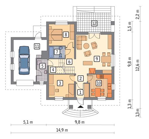 Rzut parteru POW. 108,1 m²