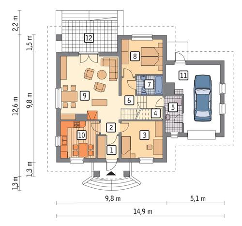 Rzut parteru lustro POW. 108,1 m²