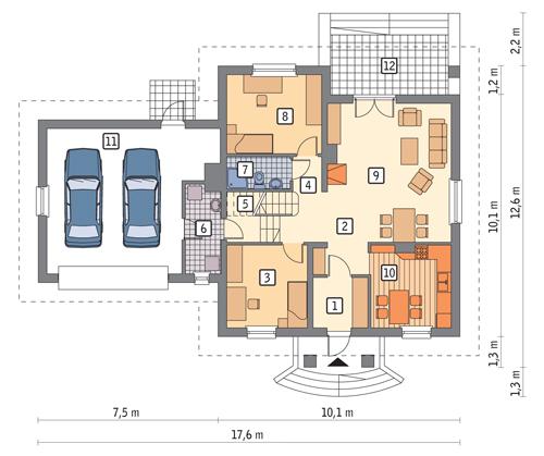 Rzut parteru POW. 127,1 m²