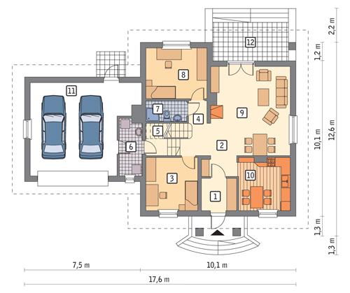 Rzut parteru POW. 127,1 m²