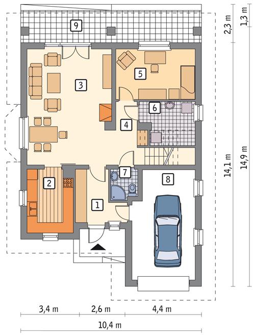 Rzut parteru POW. 98,2 m²