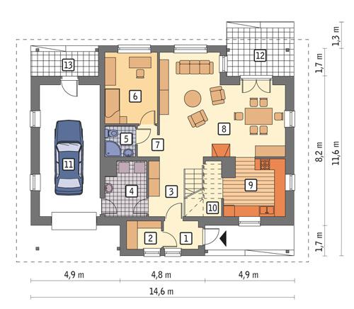 Rzut parteru POW. 106,9 m²