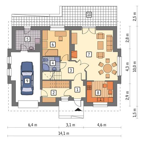 Rzut parteru POW. 97,7 m²
