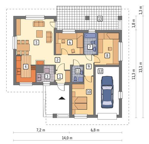 Rzut parteru POW. 107,7 m²