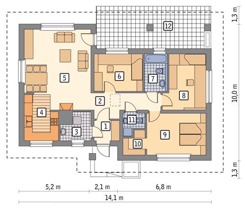 Rzut parteru POW. 90,1 m²