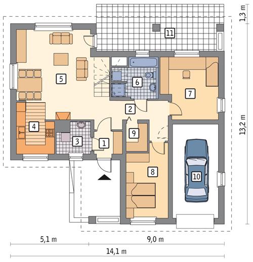 Rzut parteru POW. 107,3 m²