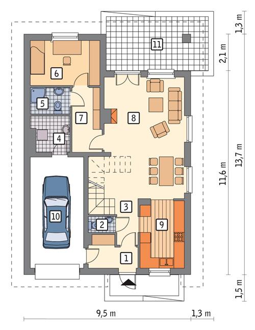 Rzut parteru POW. 93,5 m²