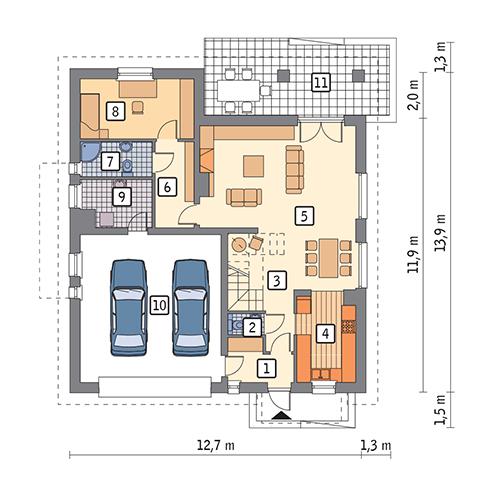 Rzut parteru POW. 126,4 m²