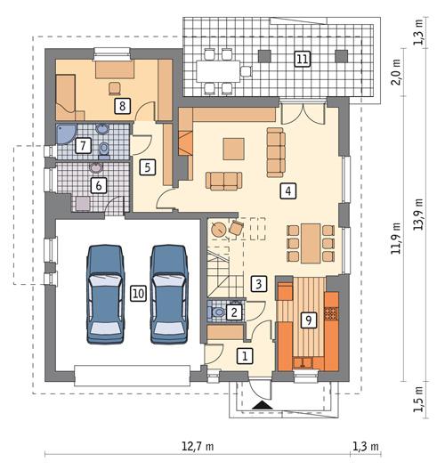 Rzut parteru POW. 126,4 m²