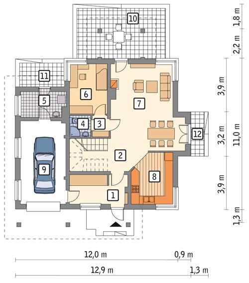 Rzut parteru POW. 99,2 m²