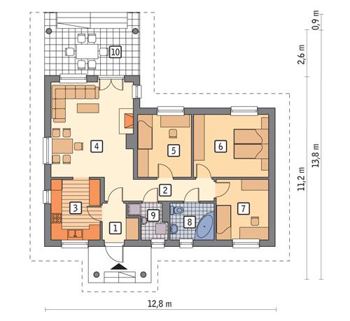 Rzut parteru POW. 85,7 m²