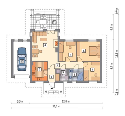 Rzut parteru POW. 104,0 m²