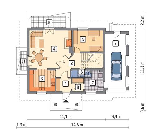 Rzut parteru POW. 107,8 m²