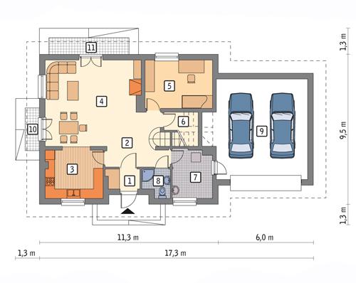 Rzut parteru POW. 116,5 m²