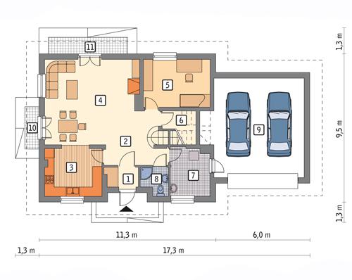Rzut parteru POW. 116,5 m²