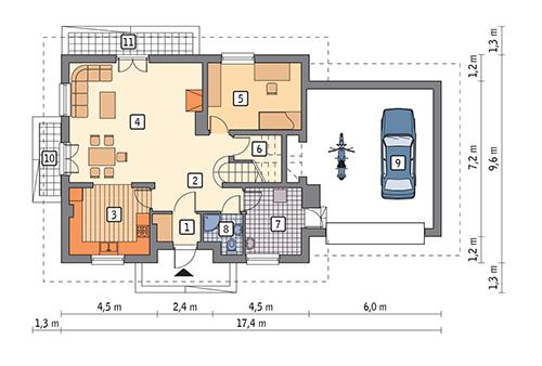 Rzut parteru POW. 116,1 m²