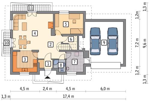 Rzut parteru POW. 116,1 m²